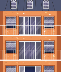Windows outside orange building vector design