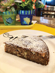 Slice of cinnamon apple cake on a plate 