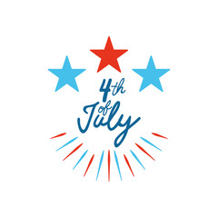 Fourth of July, United Stated independence day concept, July 4th typographic design with decorative stars around, flat design