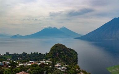 Lake Atitlan view to the volcano 