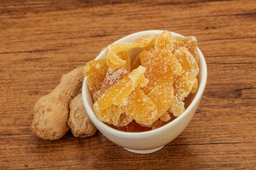 Dry sweet ginger in the bowl