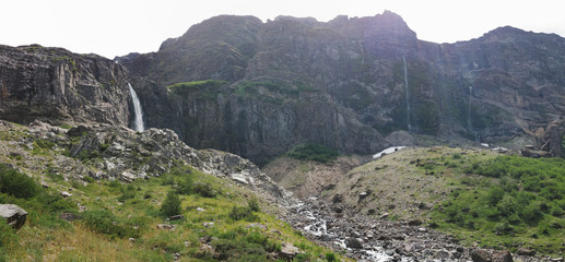 high waterfall at the end of trekking