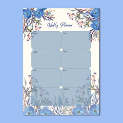 blue weekly planner with floral waterclor