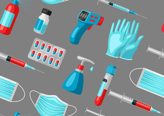Seamless pattern with medical equipment and protection.