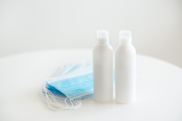 surgical masks and desinfectant gel