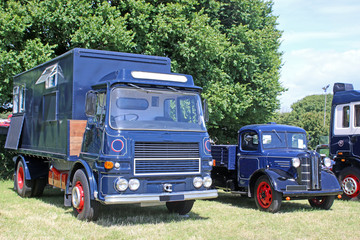 Vintage trucks in a field