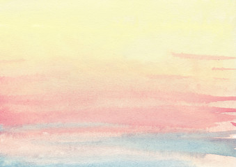 Delicate background using water and watercolor colors. There are colors pink, yellow and blue.
