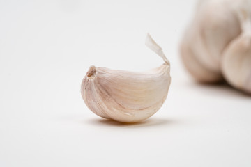 Close-up garlic on a white background