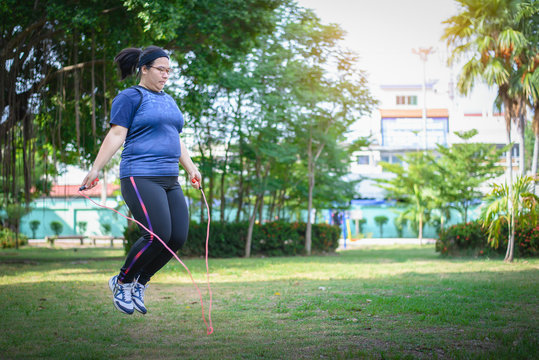 Asian Fat Woman Jumping Rope