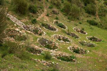 Foxholes closeup on the slope of Grace Fort hill in Elvas