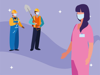 professional people working with face mask