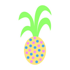 Vector cute colorful pineapple in cartoon style on white background. Sweet fruit. Summer cute fruits for healthy lifestyle. Pineapple or ananas fruit. Vector illustration cartoon isolated ananas.