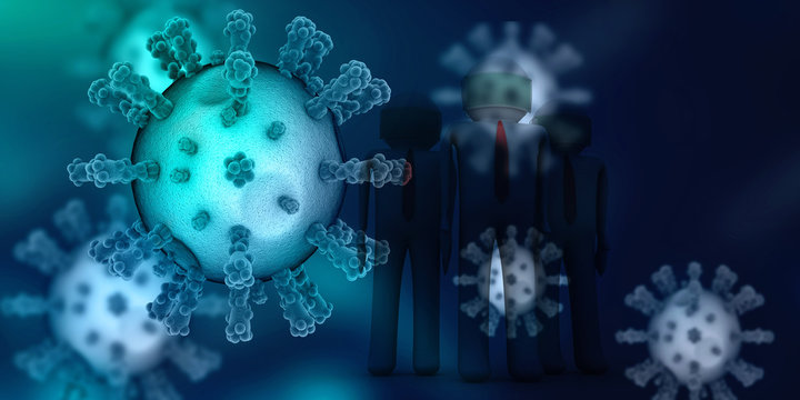 3d render Corona virus disease COVID-19. Microscopic view of a infectious virus
