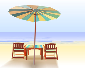 Wooden chairs for relaxing on the beach