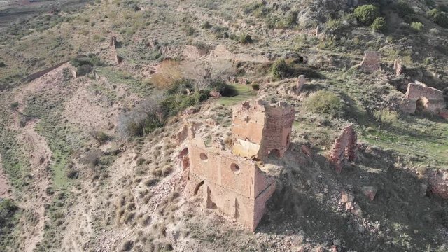 Aerial video of the Ruins of the Convent of San Cristobal de Alparty. Zaragoza, Spain. Travel, religion, architecture. 4K.Drone
