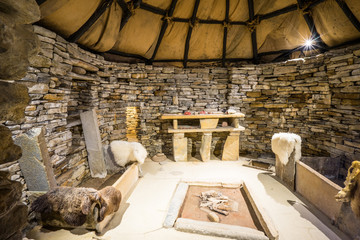 inside a historic building at Skara Brae; Orkney Islands; UK
