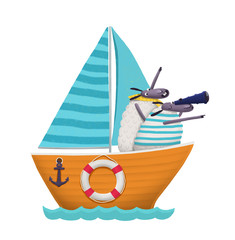 Sheep sailing on the boat illustration isolated on white
