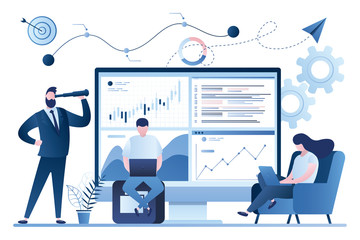 Stock market, financial analysis. Business analyst working. Profit, Revenue Forecast.