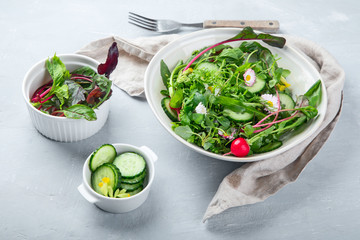 Mixed salad leaves with edible flowers