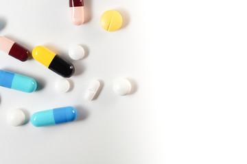 Close up Many Drug tablet on white background