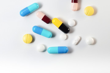Close up Many Drug tablet on white background
