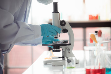 Laboratory research and equipment chemistry experiment, scientific glassware chemical with copy space using as background science, medical , education, biology, chemistry concept.