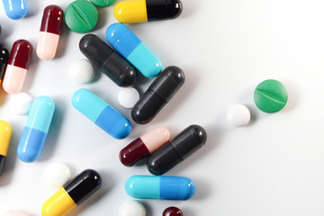 Close up Many Drug tablet on white background