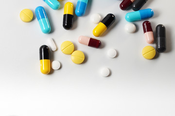 Close up Many Drug tablet on white background