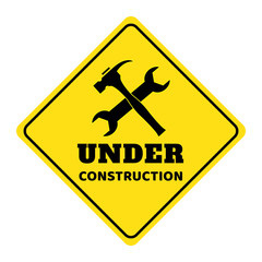 under construction road sign, under construction icon on yellow background drawing by illustration