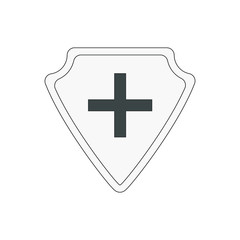 icon, immunity, health,, white shield,
 with black cross, protection from dangers, vector illustration