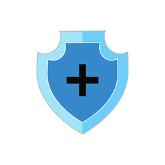Obraz premium medical emblem, doctors symbol, healthcare, blue shield protection with black cross, vector illustration