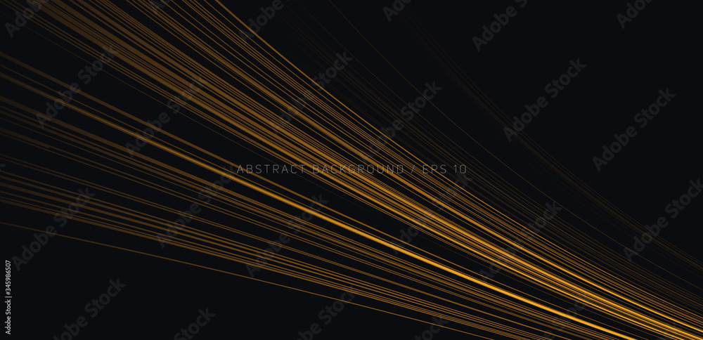 Wall mural abstract dark background with golden lines in 3d space forming striped texture