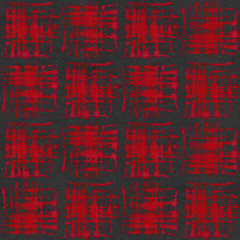 The seamless pattern with hand drawn red scrawls on the dark background. Abstract grunge texture