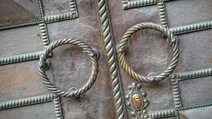 The fragment of forged metal products. close-up. Details, structure and ornaments of wrought iron...