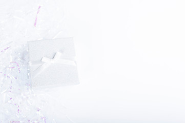 Closeup of the gift box on the white table