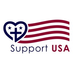 Obraz premium Support USA with heart and United States flag. Medical care for USA. Flat design. Vector Illustration on white background.