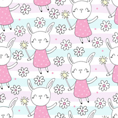 Seamless pattern with cute little bunny. vector illustration