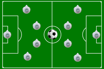 Fussballfeld mit Mundschutzmasken