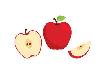 Red apples icon set vector. Sliced apple vector. Red apple icon isolated on a white background. Half an apple vector. A piece of sliced apple icon