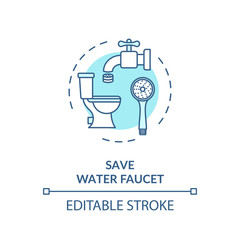 Save water faucet turquoise concept icon. Household plumbing. Preserve resources. Efficient supply consumption idea thin line illustration. Vector isolated outline RGB color drawing. Editable stroke