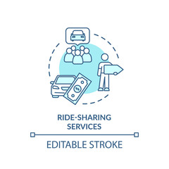Ride share service turquoise concept icon. Passengers travel in one car. Taxi and cab for people. Carpool idea thin line illustration. Vector isolated outline RGB color drawing. Editable stroke