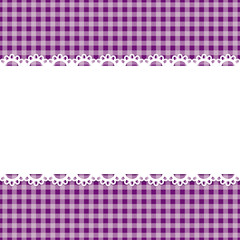 white lace stripe on purple checkered background, vector illustration.