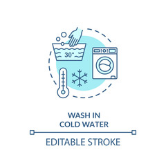 Wash in cold water turquoise concept icon. Low temperature for laundry. Washing machine. Resource saving idea thin line illustration. Vector isolated outline RGB color drawing. Editable stroke