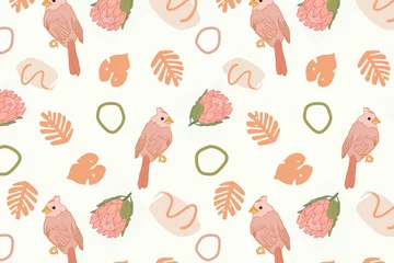 Fototapeten Seamless Pattern with Birds and Floral Elements. Summer wrapping paper background. © Nastia