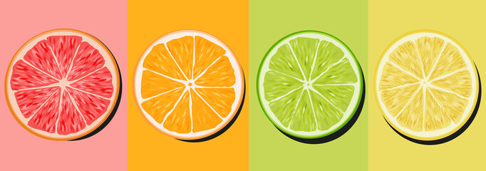 Obraz premium zestaw cytrusowo-limonkowy limonkowy pomarańczowy i grejpfrutowy cutaway