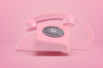 3d rendering of pink retro telephone on pink background
