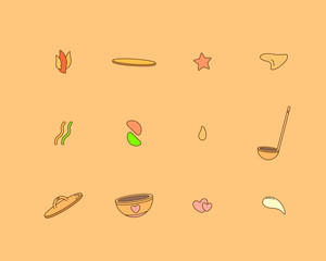 A Kitchen Icon Set Which Includes a Ladle, a Cooking pot and Cooker Flame