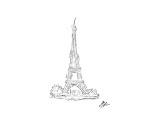 drawing of Eiffel Tower which is a landmark of Paris, France