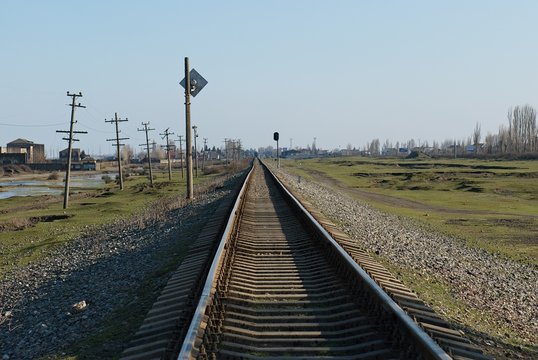 Long railway through the village