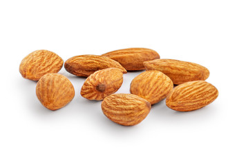 Almond nuts  isolated  on white background. Raw Almonds Collection. Top view. Flat lay.
